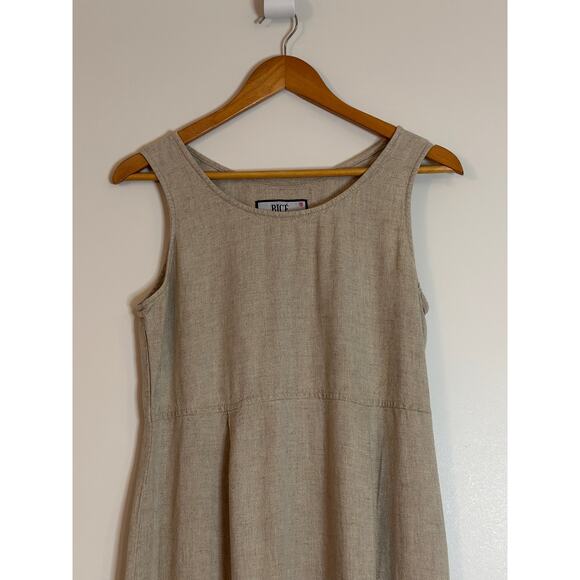 Vintage Bice by Sag Harbor Small Linen Rayon Beaded Beige Nude Maxi Tank Dress - Picture 3 of 8